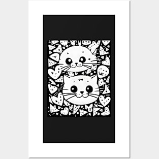 Beautiful Black and White Cat Illustration - Modern Art Posters and Art